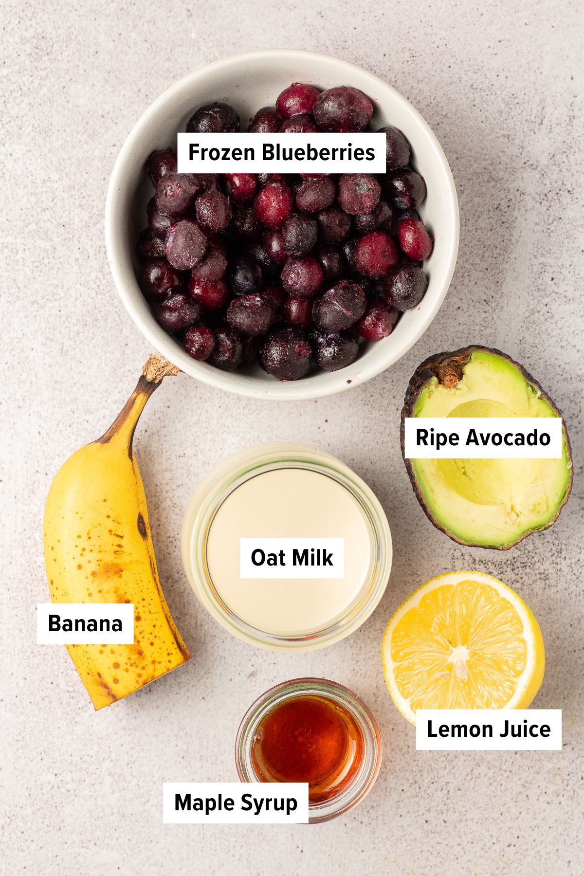 ingredients for avocado blueberry smoothie