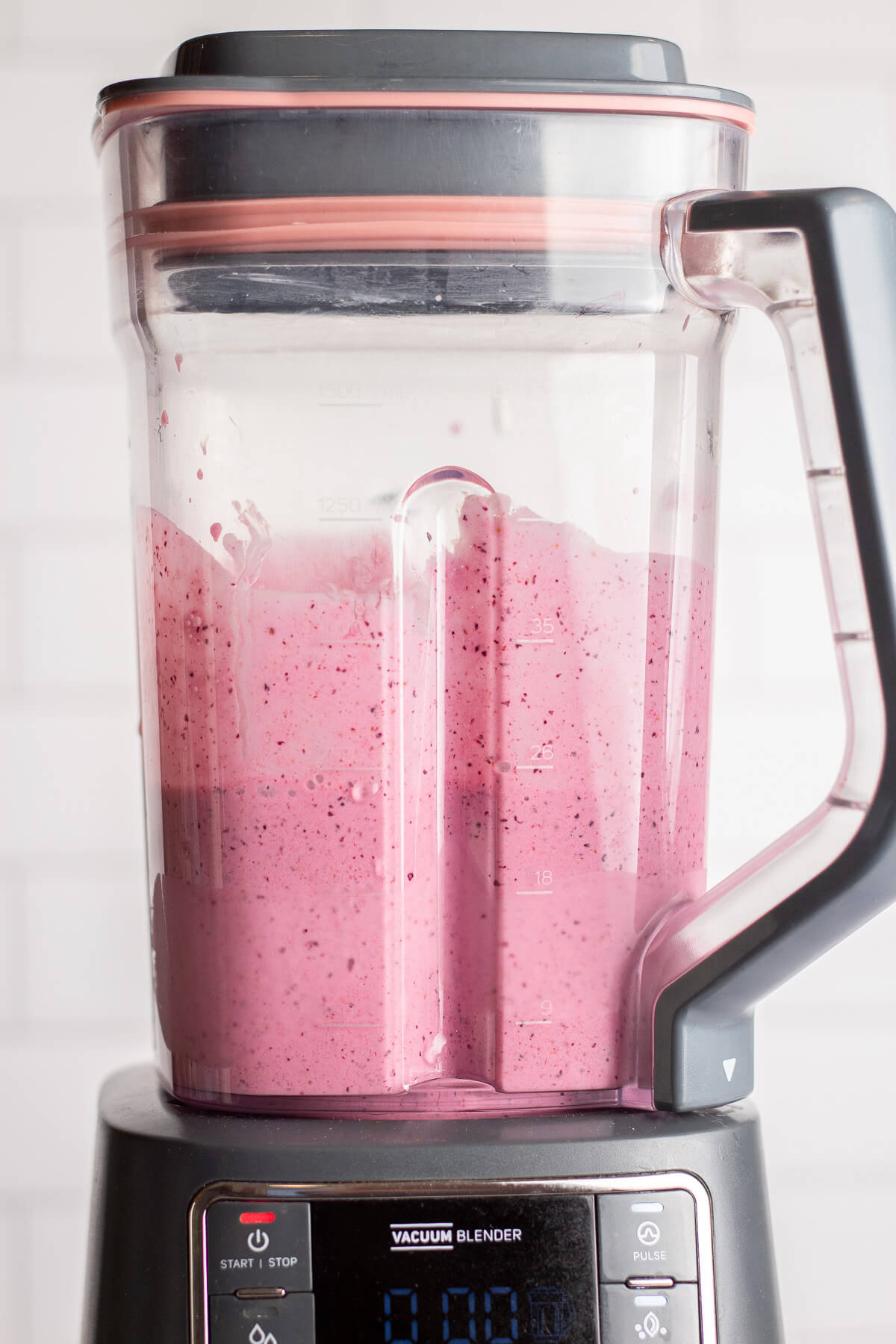 blended ingredients for blueberry yogurt smoothie